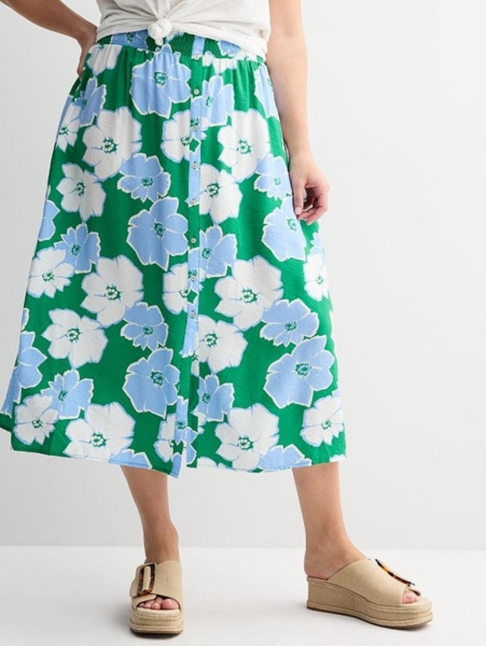 Sonoma Button Through Midi Skirt Green Floral NWT